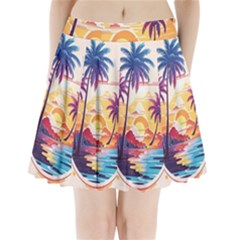 Nature Tropical Palm Trees Sunset Pleated Mini Skirt