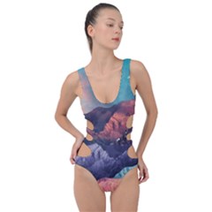 Adventure Psychedelic Mountain Side Cut Out Swimsuit by uniart180623