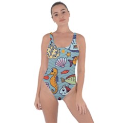 Cartoon Underwater Seamless Pattern With Crab Fish Seahorse Coral Marine Elements Bring Sexy Back Swimsuit by uniart180623