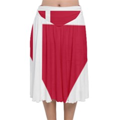 Heart-love-flag-denmark-red-cross Velvet Flared Midi Skirt by Bedest