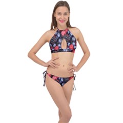 Berries-01 Cross Front Halter Bikini Set by nateshop