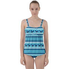 Blue Christmas Vintage Ethnic Seamless Pattern Twist Front Tankini Set by Bedest