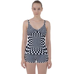 Optical-illusion-chessboard-tunnel Tie Front Two Piece Tankini by Bedest