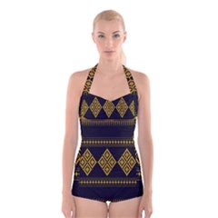 Abstract-batik Klasikjpg Boyleg Halter Swimsuit 