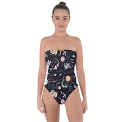 Cat And Dog Space Pattern Tie Back One Piece Swimsuit by pakminggu