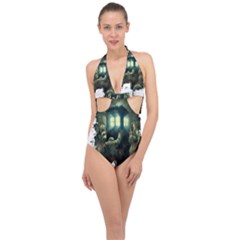 Time Machine Doctor Who Halter Front Plunge Swimsuit by Cowasu