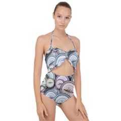 Compass-direction-north-south-east Scallop Top Cut Out Swimsuit by Cowasu
