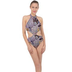 Abstract-drawing-design-modern Halter Side Cut Swimsuit by Cowasu