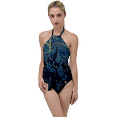 Castle Starry Night Van Gogh Parody Go With The Flow One Piece Swimsuit by Sarkoni