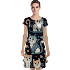 Cats Pattern Cap Sleeve Nightdress