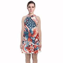 America Pattern Velvet Halter Neckline Dress  by Valentinaart