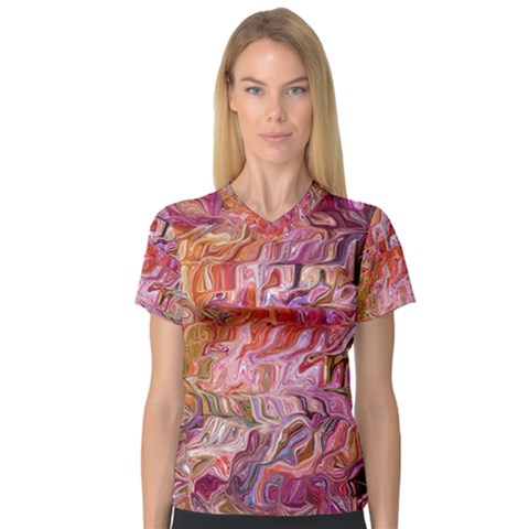 Abstract Crosscurrents Smudged Vibrance V-neck Sport Mesh T-shirt by kaleidomarblingart