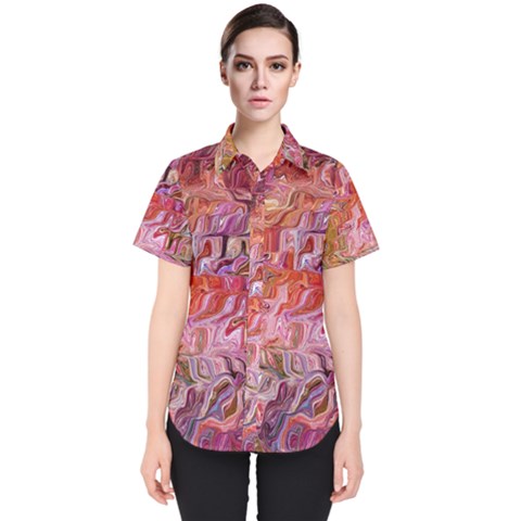 Abstract Crosscurrents Smudged Vibrance Women s Short Sleeve Shirt by kaleidomarblingart
