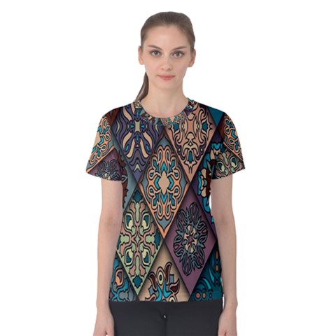 Flower Texture, Background, Colorful, Desenho, Women s Cotton T-shirt by nateshop