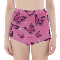 Pink Glitter Butterfly High-waisted Bikini Bottoms by Ndabl3x