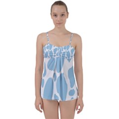 Cow Print, Aesthetic, Y, Blue, Baby Blue, Pattern, Simple Babydoll Tankini Top