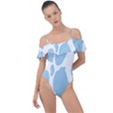Cow Print, Aesthetic, Y, Blue, Baby Blue, Pattern, Simple Frill Detail One Piece Swimsuit View1