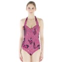 Butterfly, Girl, Pink, Wallpaper Halter Swimsuit View1