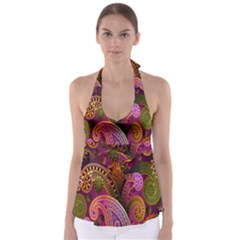 Paisley Pattern, Abstract Colorful, Texture Background, Hd Tie Back Tankini Top by nateshop