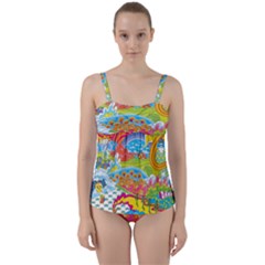 Vintage 1960s Psychedelic Twist Front Tankini Set