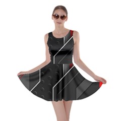 Gamer Tech Black Mesh Red Modern Shape Texture Geometric Pattern Skater Dress by Sarkoni