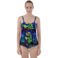 Beauty And The Beast Stained Glass Rose Twist Front Tankini Set by Sarkoni