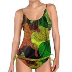 Colorful Autumn Leaves Texture Abstract Pattern Tankini Set by Grandong