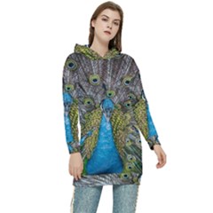 Peacock-feathers2 Women s Long Oversized Pullover Hoodie