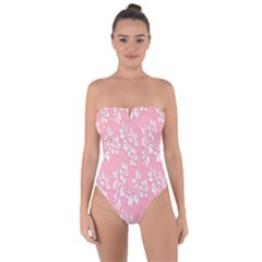 Pink Texture With White Flowers, Pink Floral Background Tie Back One Piece Swimsuit by nateshop