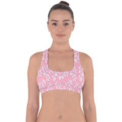 Pink Texture With White Flowers, Pink Floral Background Cross Back Hipster Bikini Top  by nateshop