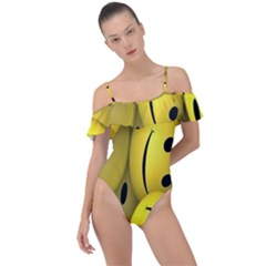 Emoji, Colour, Faces, Smile, Wallpaper Frill Detail One Piece Swimsuit by nateshop