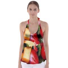 Fruits, Food, Green, Red, Strawberry, Yellow Tie Back Tankini Top by nateshop