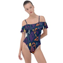 Inspired By The Colours And Shapes Frill Detail One Piece Swimsuit by nateshop