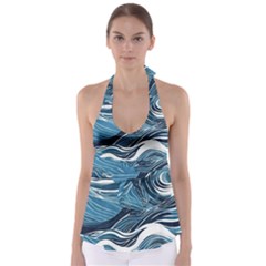 Abstract Blue Ocean Wave Tie Back Tankini Top by Jack14