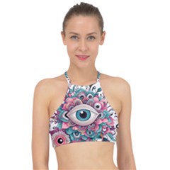 Eyes Pattern Halter Bikini Top