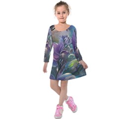Abstract Blossoms  Kids  Long Sleeve Velvet Dress by Internationalstore
