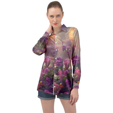 Floral Blossoms  Long Sleeve Satin Shirt by Internationalstore