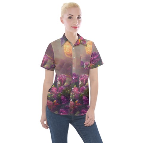 Floral Blossoms  Women s Short Sleeve Pocket Shirt by Internationalstore