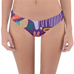 Colorful Shapes On A Purple Background Reversible Hipster Bikini Bottoms by LalyLauraFLM