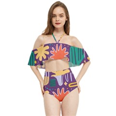 Colorful Shapes On A Purple Background Halter Flowy Bikini Set  by LalyLauraFLM