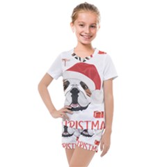 English Bulldog T- Shirt English Bulldog Merry Christmas T- Shirt (4) Kids  Mesh T-shirt And Shorts Set