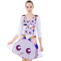 Gay Pride T- Shirt Gay Pride Kawaii Cat Strawberry Milk Rainbow Flag T- Shirt Quarter Sleeve Front Wrap Dress by ZUXUMI