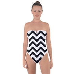 Black And White Chevron Tie Back One Piece Swimsuit by Ket1n9
