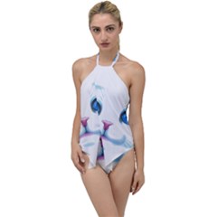 Cute White Cat Blue Eyes Face Go With The Flow One Piece Swimsuit by Ket1n9