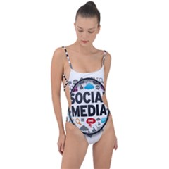 Social Media Computer Internet Typography Text Poster Tie Strap One Piece Swimsuit by Ket1n9