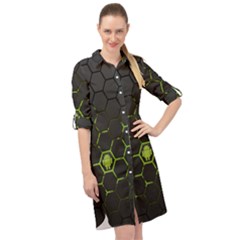 Green Android Honeycomb Gree Long Sleeve Mini Shirt Dress by Ket1n9