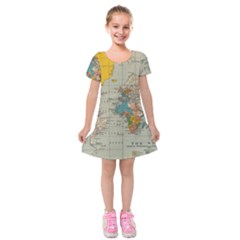 Vintage World Map Kids  Short Sleeve Velvet Dress by Ket1n9