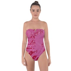 Pink Circuit Pattern Tie Back One Piece Swimsuit by Ket1n9