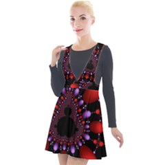 Fractal Red Violet Symmetric Spheres On Black Plunge Pinafore Velour Dress by Ket1n9