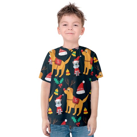 Funny Christmas Pattern Background Kids  Cotton T-shirt by Ket1n9